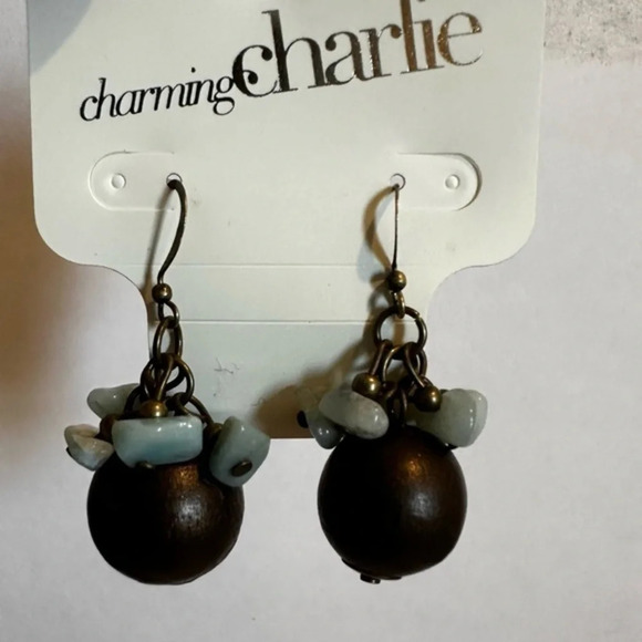 Charming Charlie Brown and Teal Dangle Earrings NWT - Picture 1 of 5